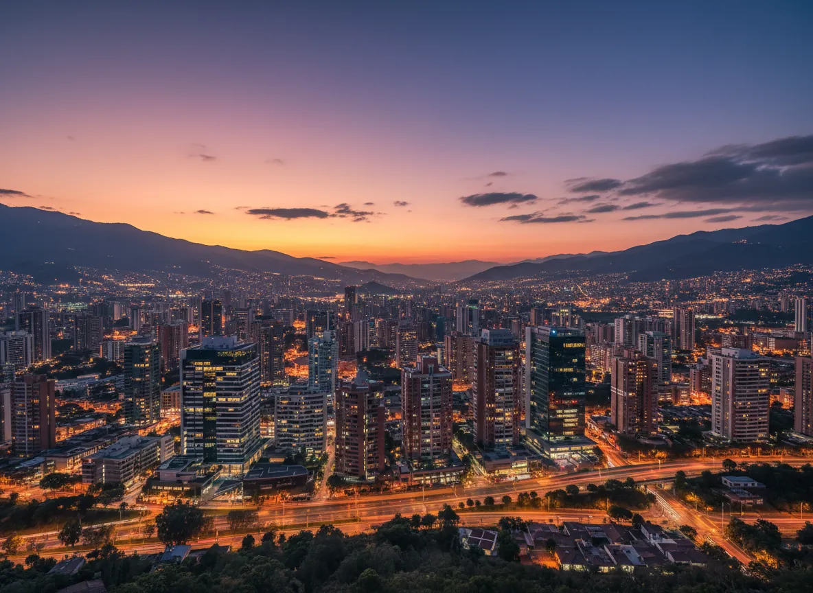 Vista de Medellín, Colombia al atardecer